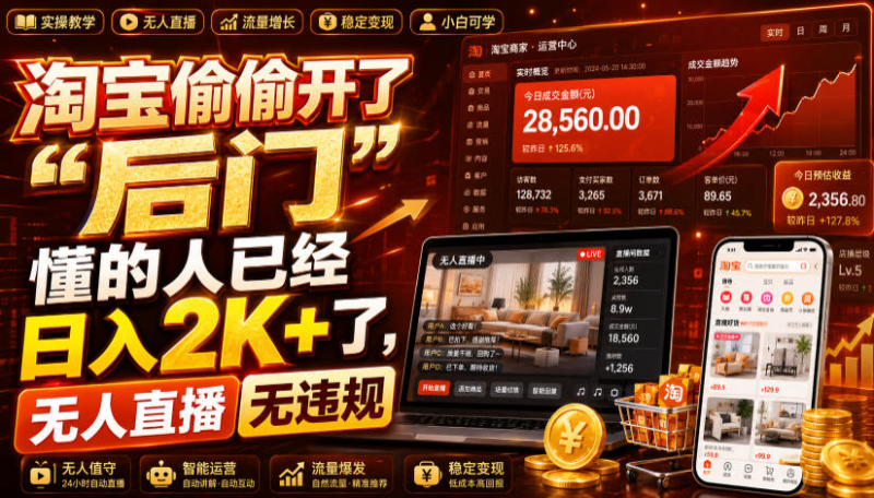 淘宝偷偷开了“后门”,懂的人已经日入2K+了,无人直播无违规-资源联盟
