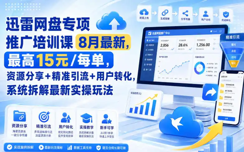 迅雷网盘专项推广培训课9月最新,最高15米/每单,资源分享+精准引流+用户转化,系统拆解最新实操玩法(更新0930)-资源联盟