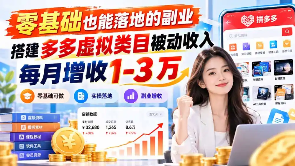 零基础也能落地的副业，搭建多多虚拟类目被动收入，每月增收 1-3 万-资源联盟