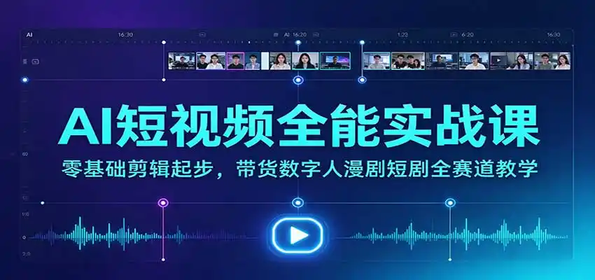 AI短视频全能实战课：零基础剪辑起步，带货数字人漫剧短剧全赛道教学-资源联盟