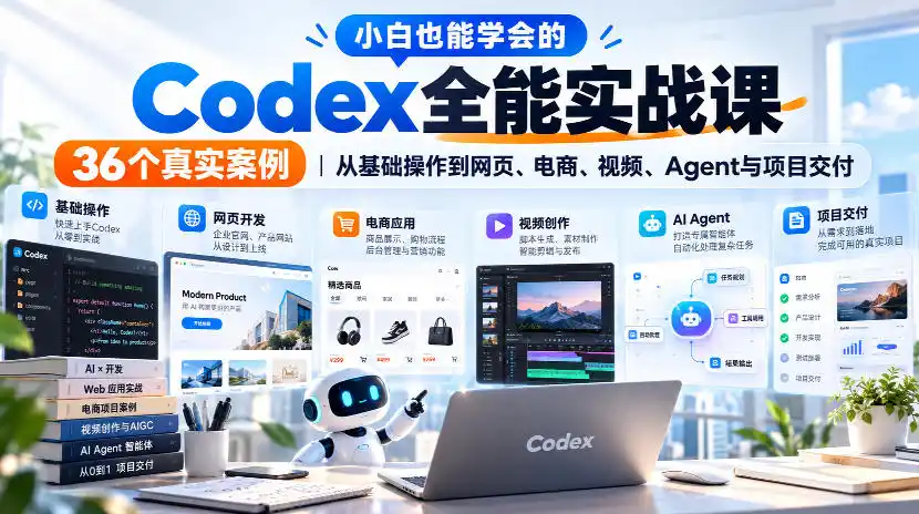 小白也能学会的Codex全能实战课｜36个真实案例，从基础操作到网页、电商、视频、Agent与项目交付-资源联盟