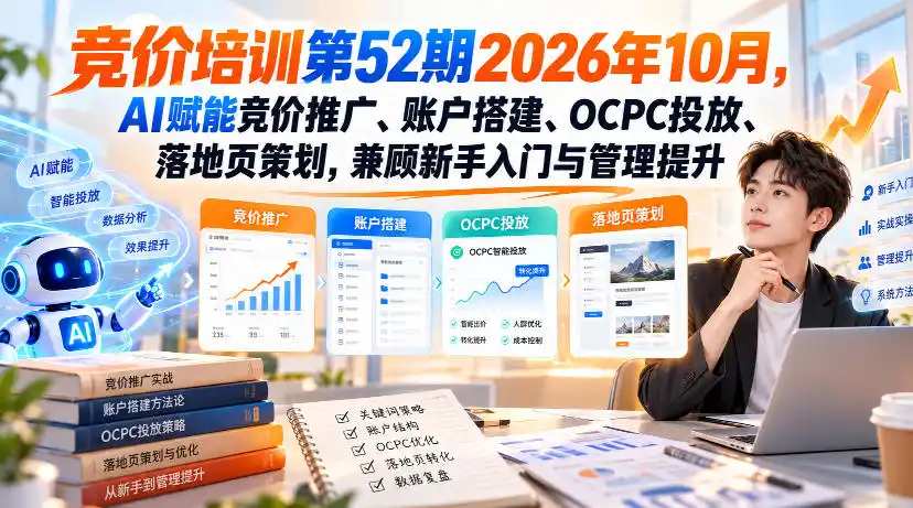 【无水印】竞价培训第52期2026年10月，AI赋能竞价推广、账户搭建、OCPC投放、落地页策划，兼顾新手入门与管理提升-资源联盟