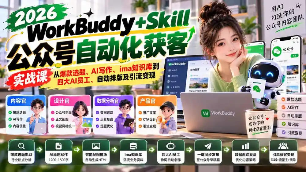 WorkBuddy + Skill公众号自动化获客实战课：从爆款选题、AI写作、ima知识库到四大AI员工、自动排版及引流变现-资源联盟
