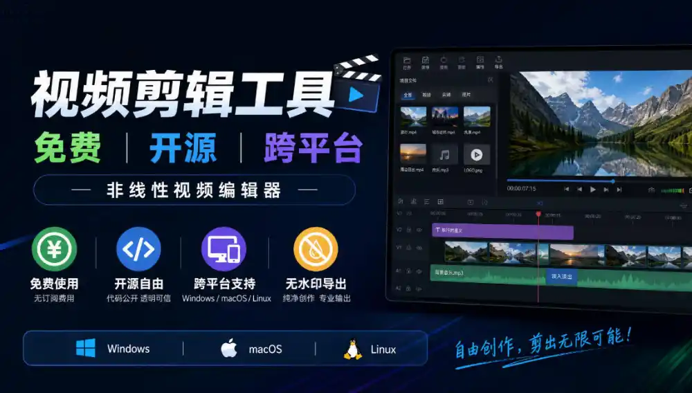 视频剪辑工具，免费、开源、跨平台，非线性视频编辑器，支持Windows、macOS、Linux，无水印、无订阅费用-资源联盟