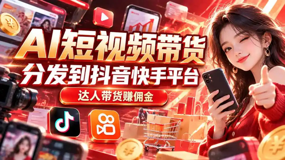 【AI短视频带货】分发到抖音快手平台，达人带货赚佣金-资源联盟