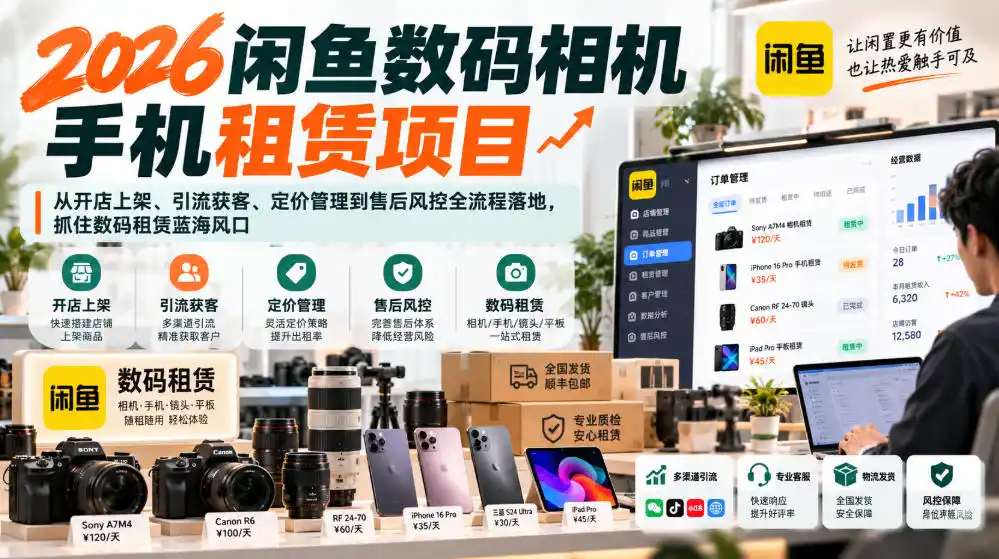 2026闲鱼数码相机手机租赁项目，从开店上架、引流获客、定价管理到售后风控全流程落地，抓住数码租赁蓝海风口-资源联盟