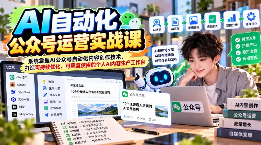 AI自动化公众号运营实战课，系统掌握AI公众号自动化内容创作技术，打造可持续优化、可重复使用的个人AI内容生产工作台-资源联盟