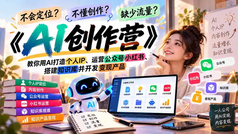 不会定位、不懂创作、缺少流量？《AI创作营》教你用AI打造个人IP、运营公众号小红书、搭建知识库并开发变现产品-资源联盟