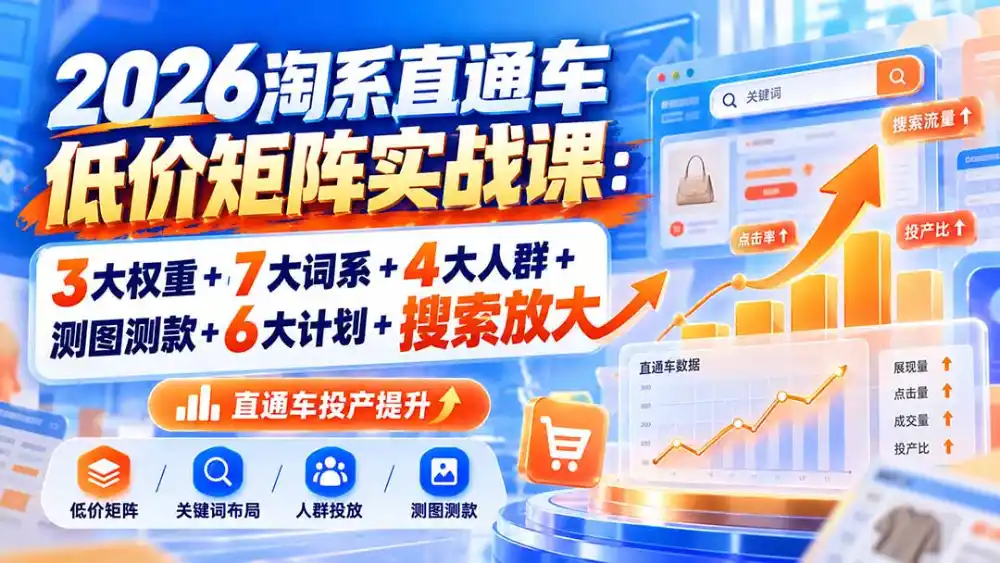 2026淘系直通车低价矩阵实战课：3大权重+7大词系+4大人群+测图测款+6大计划+搜索放大-资源联盟