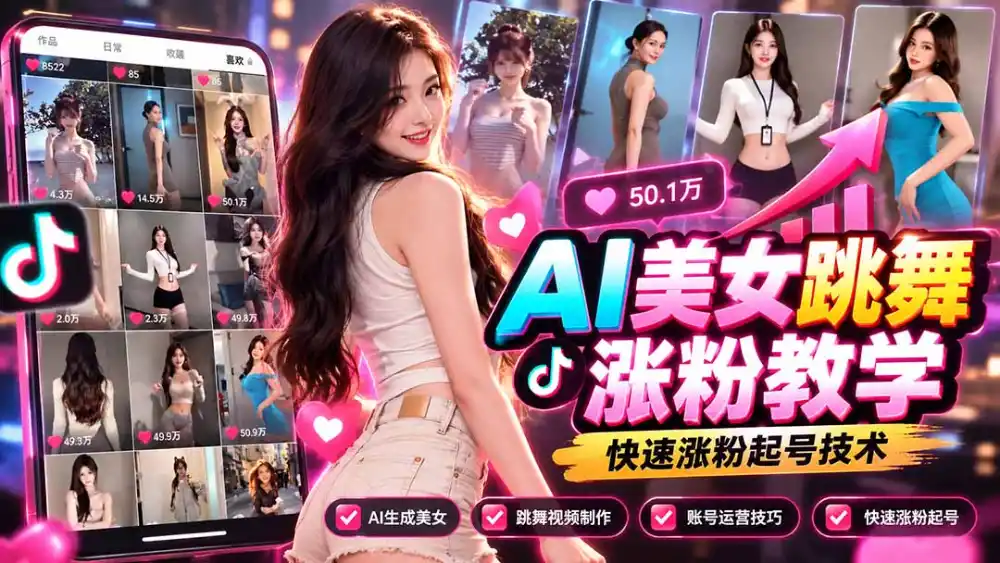 AI美女跳舞涨粉教学，AI生成美女，跳舞视频制作，账号运营与快速起号涨粉-资源联盟