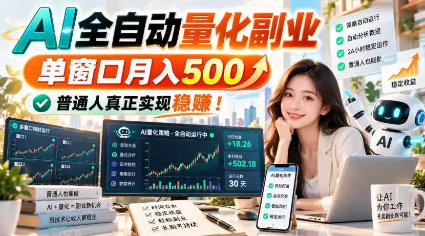 AI全自动量化副业，单窗口月入500，普通人真正实现稳賺！【揭秘】-资源联盟