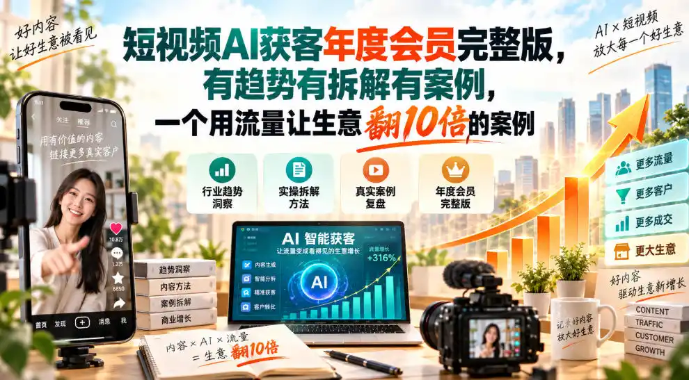 短视频AI获客年度会员完整版，有趋势有拆解有案例，一个用流量让生意翻10倍的案例-资源联盟