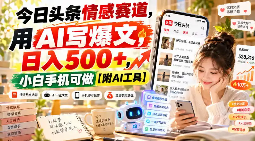 今日头条情感赛道，用AI写爆文，日入500+，小白手机可做【附AI工具】-资源联盟