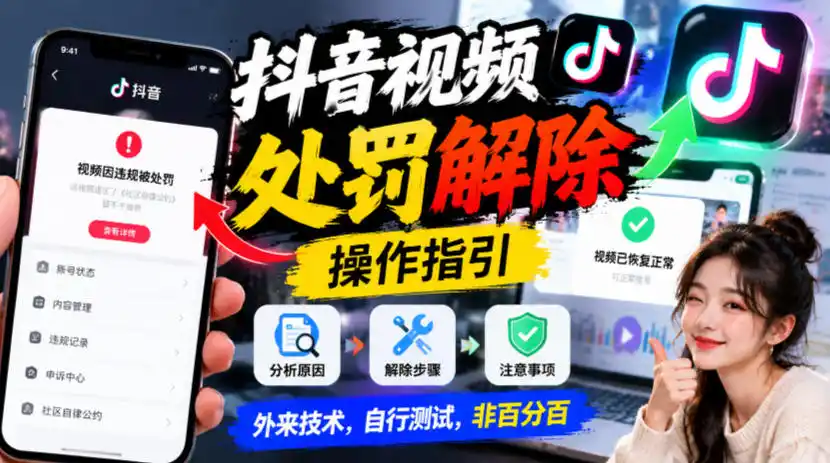 抖音视频处罚解除操作指引，外来技术，自行测试，非百分百-资源联盟