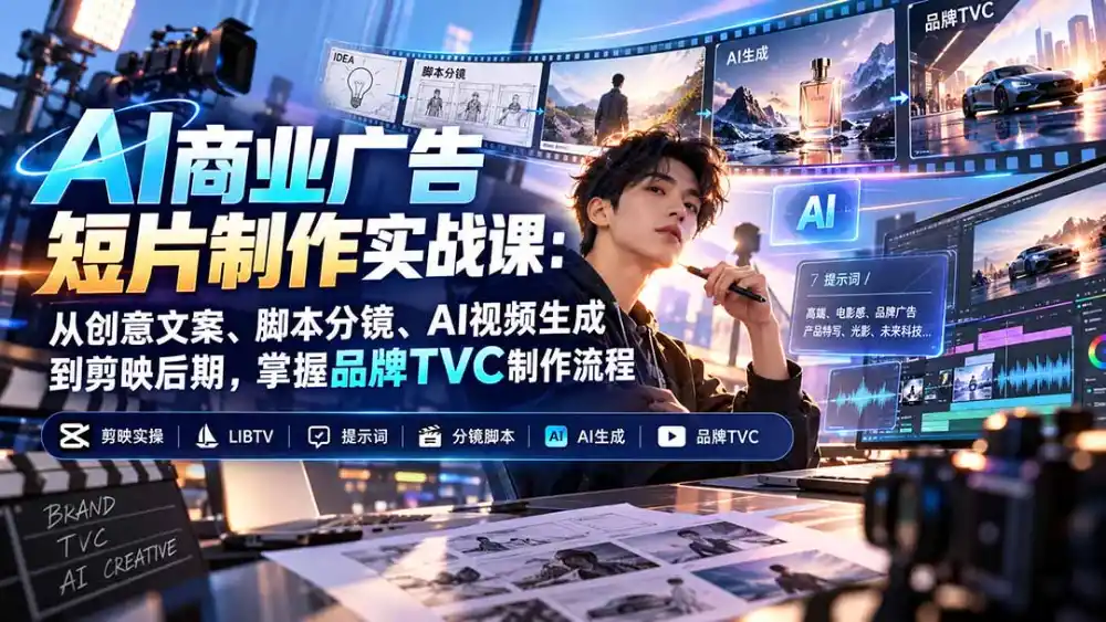 AI商业广告短片制作实战课：从创意文案、脚本分镜、AI视频生成到剪映后期，掌握品牌TVC制作流程-资源联盟