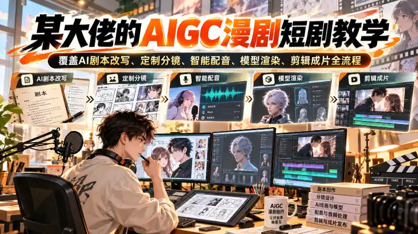 某大佬的AIGC漫剧短剧教学，覆盖AI剧本改写、定制分镜、智能配音、模型渲染、剪辑成片全流程-资源联盟