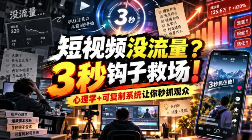 【无水印】短视频没流量？3秒钩子救场！心理学+可复制系统让你秒抓观众【原创双语字幕】-资源联盟