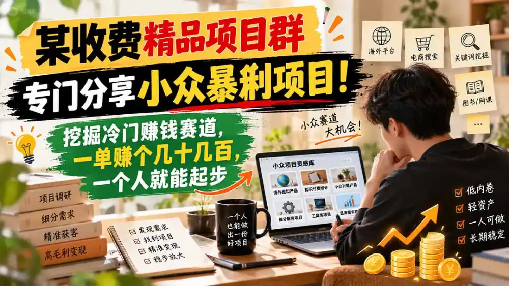 某收费精品项目群，专门分享小众暴俐项目！挖掘冷门赚钱赛道，一单赚个几十几百，一个人就能起步-资源联盟