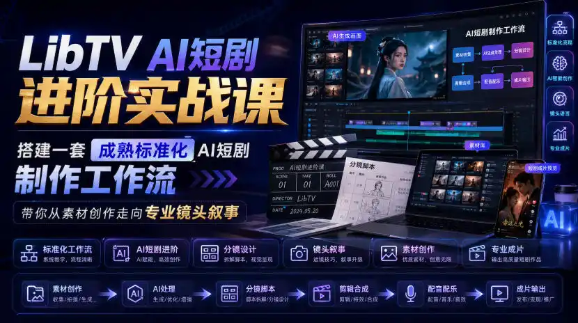 LibTV AI短剧进阶实战课，搭建一套成熟标准化AI短剧制作工作流，带你从素材创作走向专业镜头叙事(更新)-资源联盟