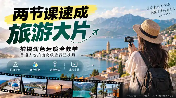 两节课速成旅游大片｜拍摄调色运镜全教学，普通人也拍出高级旅行短视频-资源联盟