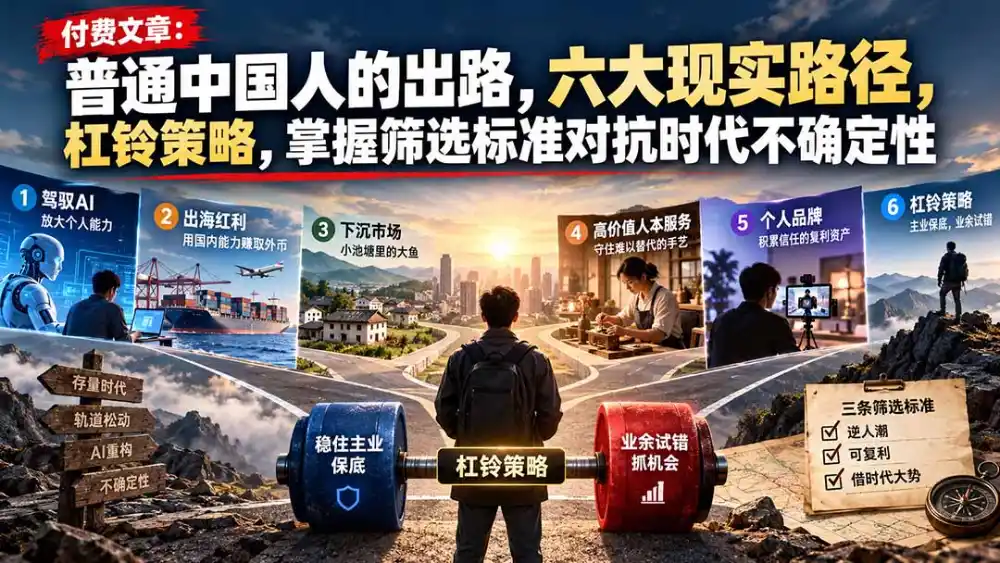 付费文章：普通中国人的出路，六大现实路径，杠铃策略，掌握筛选标准对抗时代不确定性-资源联盟