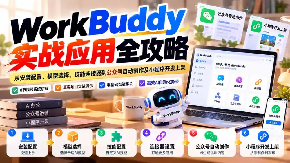 WorkBuddy 实战应用全攻略：从安装配置、模型选择、技能连接器到公众号自动创作及小程序开发上架-资源联盟