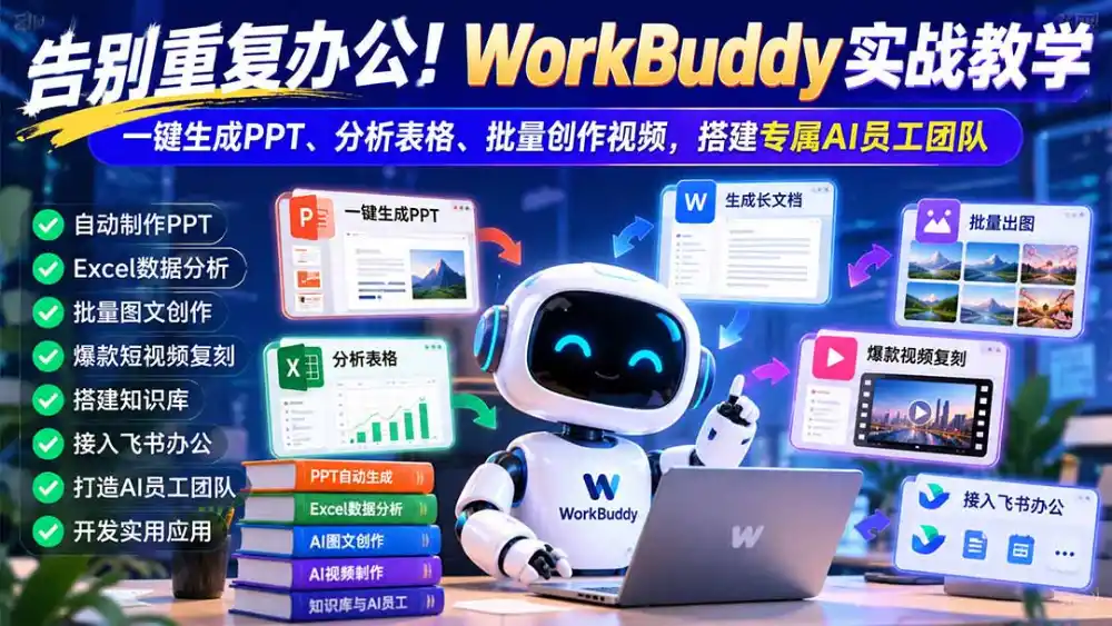 告别重复办公！WorkBuddy实战教学：一键生成PPT、分析表格、批量创作视频，搭建专属AI员工团队-资源联盟