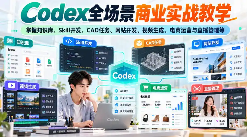 Codex全场景商业实战教学，掌握知识库、Skill开发、CAD任务、网站开发、视频生成、电商运营与直播管理等(更新1010)-资源联盟
