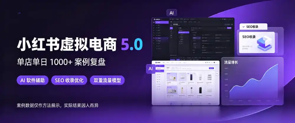 小红书虚拟电商5.0，单店单日1000+，AI软件+SEO收录，双重流量稳定出单【揭秘】-资源联盟