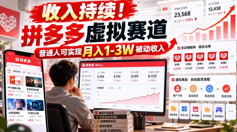 收入持续！拼多多虚拟赛道，普通人可实现月入1-3 W被动收入【揭秘】-资源联盟