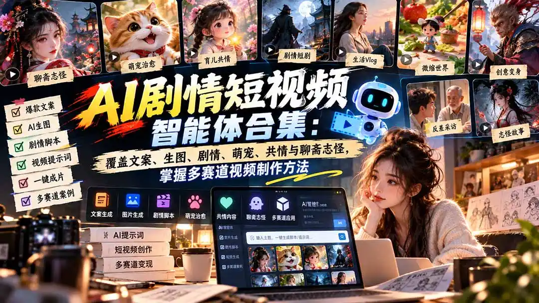【无水印】AI剧情短视频智能体合集:覆盖文案、生图、剧情、萌宠、共情与聊斋志怪,掌握多赛道视频制作方法-资源联盟