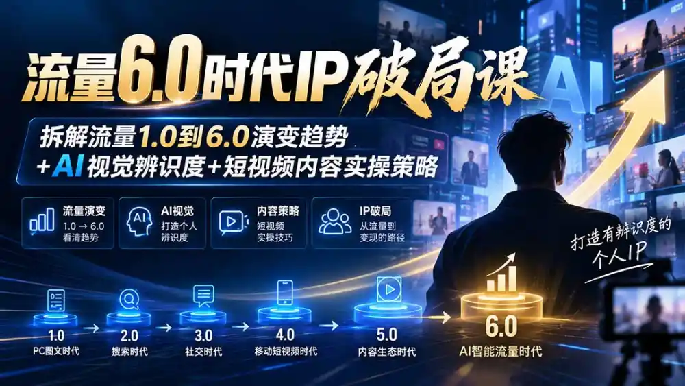 流量6.0时代IP破局课：拆解流量1.0到6.0演变趋势+AI视觉辨识度+短视频内容实操策略-资源联盟