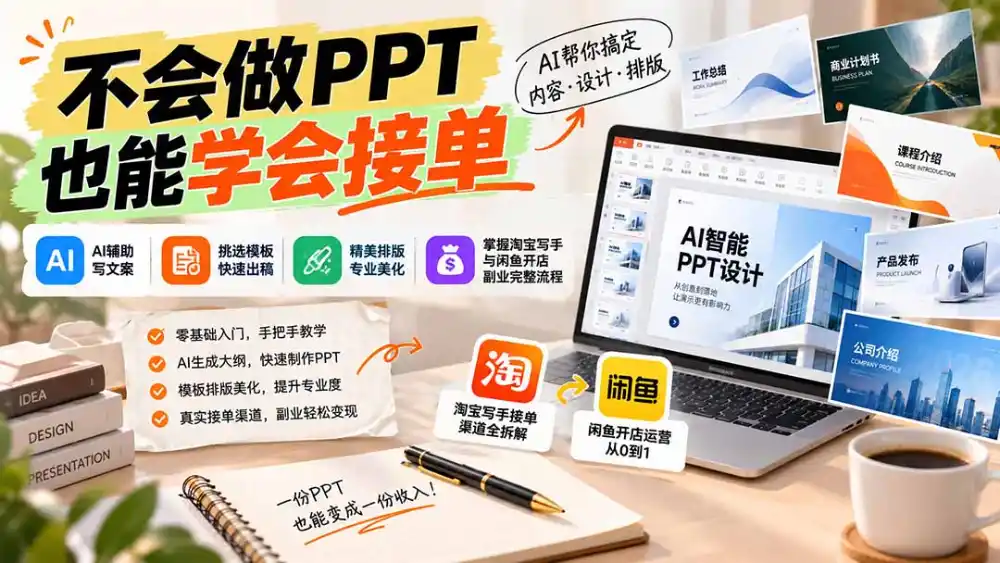 不会做PPT也能学会接单：AI辅助写文案、挑模板、做排版，掌握淘宝写手与闲鱼开店副业完整流程-资源联盟
