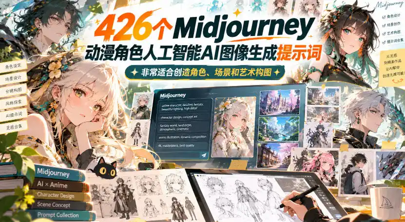 426个Midjourney动漫角色人工智能AI图像生成提示词，非常适合创造角色、场景和艺术构图-资源联盟