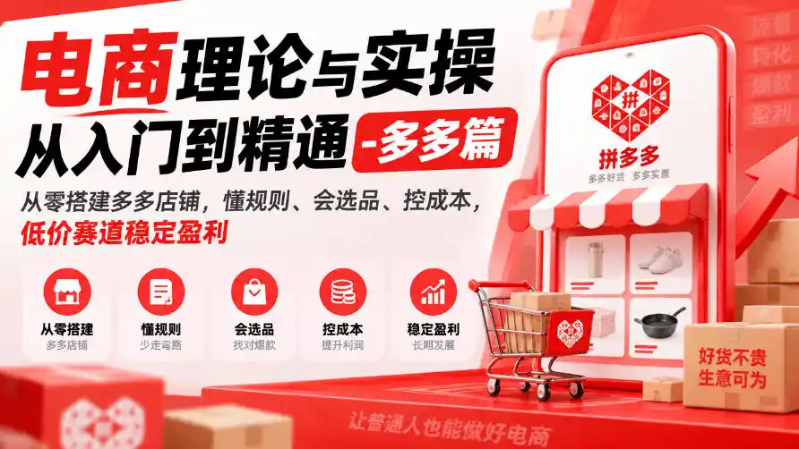 电商理论与实操从入门到精通-多多篇，从零搭建多多店铺，懂规则、会选品、控成本，低价赛道稳定盈利-资源联盟