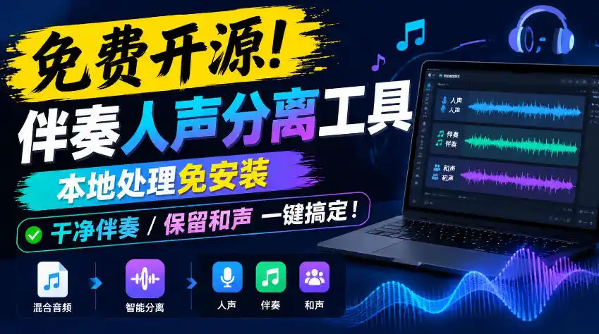 免费开源！伴奏人声分离工具，本地处理免安装，干净伴奏，保留和声一键搞定！-资源联盟
