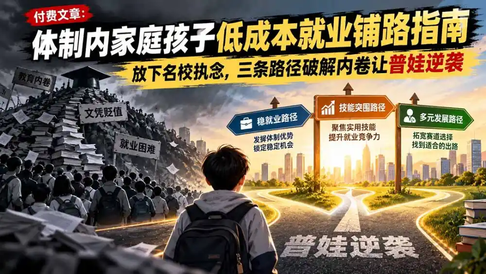付费文章：体制内家庭孩子低成本就业铺路指南，放下名校执念，三条路径破解内卷让普娃逆袭-资源联盟