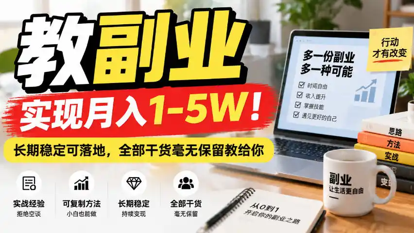 “教副业”实现月入1-5W！长期稳定可落地，全部干货毫无保留教给你【揭秘】-资源联盟