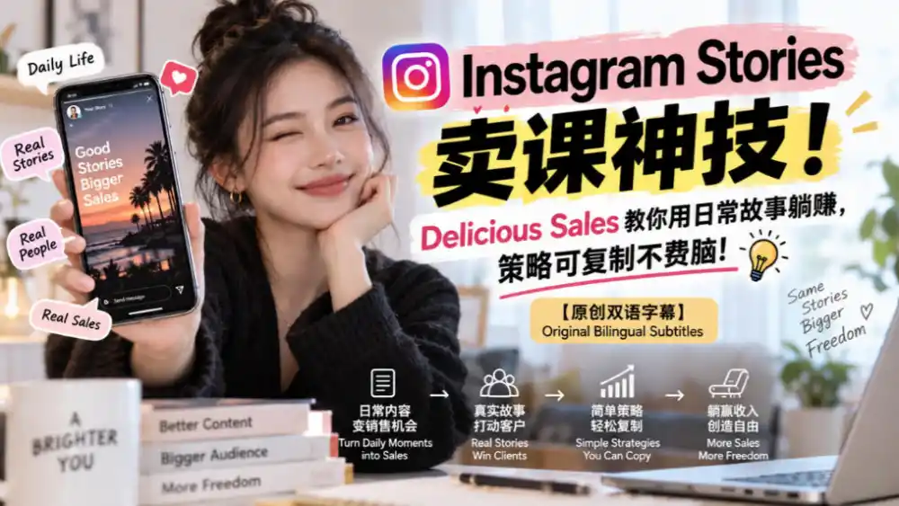 Instagram Stories卖课神技！Delicious Sales教你用日常故事躺賺，策略可复制不费脑！【原创双语字幕】-资源联盟