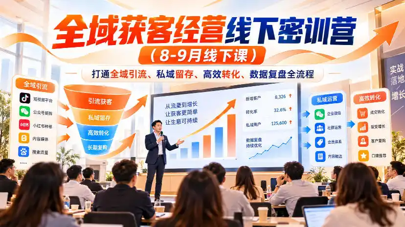 全域获客经营线下密训营(8-9月线下课)，打通全域引流、私域留存、高效转化、数据复盘全流程-资源联盟