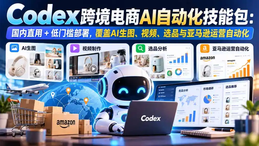 【无水印】Codex跨境电商AI自动化技能包：国内直用+低门槛部署，覆盖AI生图、视频、选品与亚马逊运营自动化-资源联盟