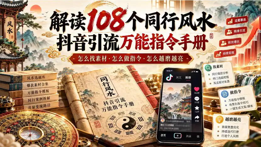 解读108个同行风水抖音引流万能指令手册，怎么找素材·怎么做指令·怎么越磨越亮【文档】-资源联盟
