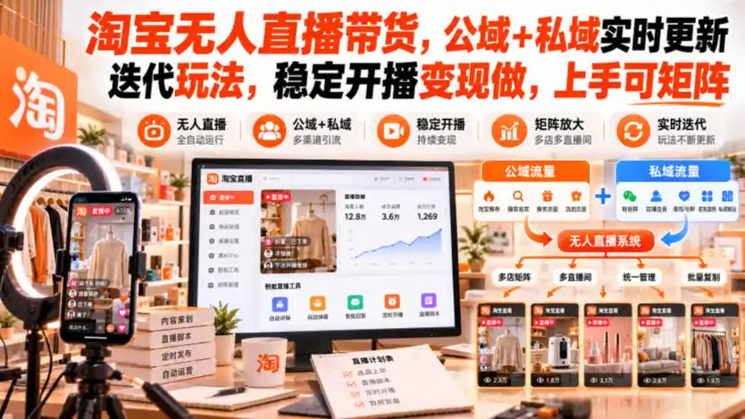 淘宝无人直播带货，公域+私域实时更新迭代玩法，稳定开播变现做，上手可矩阵【揭秘】-资源联盟