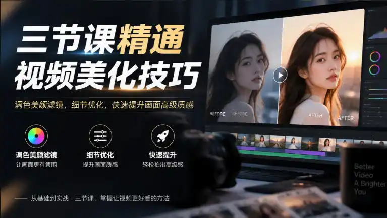 三节课精通视频美化技巧｜调色美颜滤镜，细节优化，快速提升画面高级质感-资源联盟