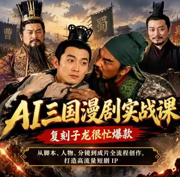 抖音14W粉博主同款AI三国漫剧实战课，复刻子龙很忙爆款，从脚本、人物、分镜到成片全流程创作，打造高流量短剧IP-资源联盟