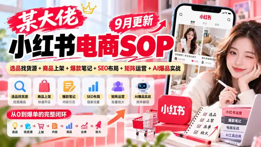 某大佬小红书电商SOP｜9月更新：选品找货源+商品上架+爆款笔记+SEO布局+矩阵运营+AI爆品实战-资源联盟
