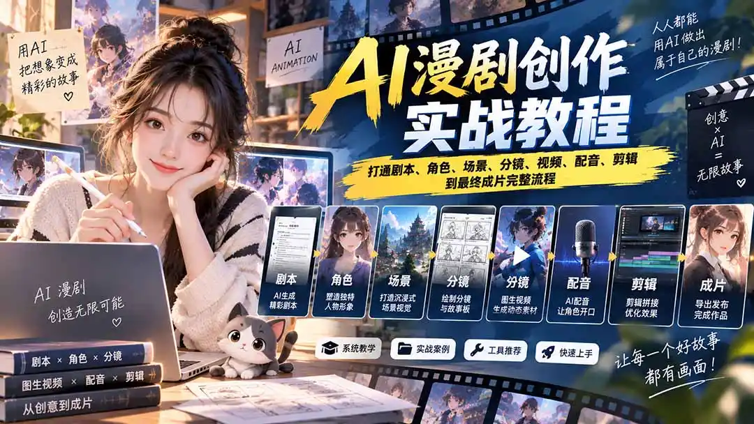 2026 AI漫剧创作实战教程:打通剧本、角色、场景、分镜、视频、配音、剪辑到最终成片完整流程-资源联盟