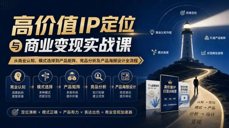 【无水印】高价值IP定位与商业变现实战课，从商业认知、模式选择到产品矩阵、竞品分析及产品海报设计全流程-资源联盟