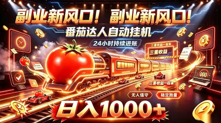 副业新风口！番茄达人自动挂G，24小时持续进账，三重收益一起拿，日入1000+【揭秘】-资源联盟