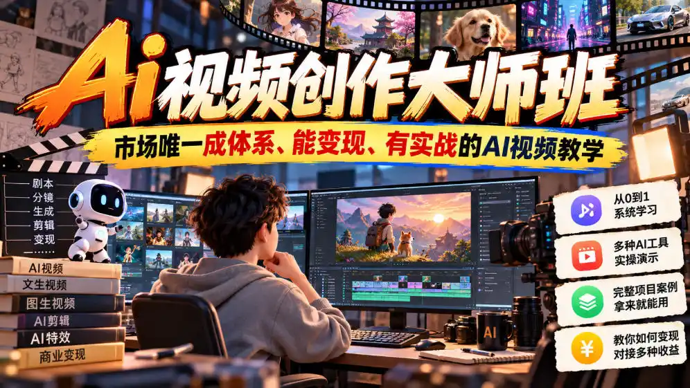 Ai视频创作大师班，市场唯一成体系、能变现、有实战的AI视频教学(更新2026)-资源联盟